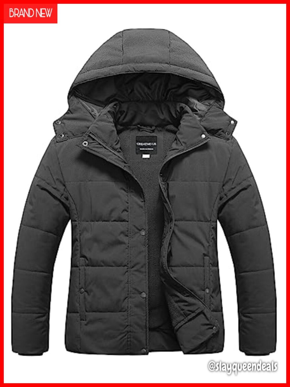 Waterproof Fleece Lined Puffer Jacket with Removable Hood Plus Size